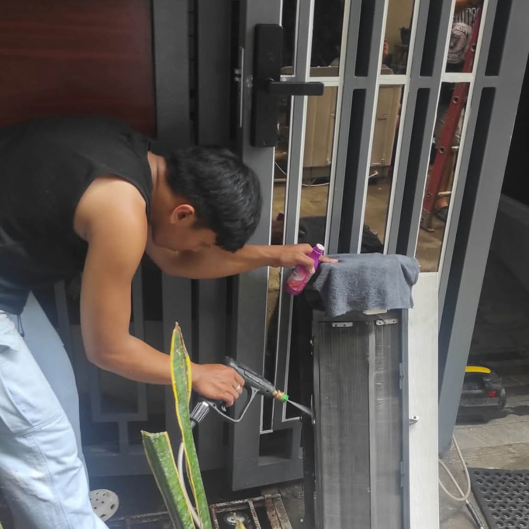 Pressure washing aircon condenser coils